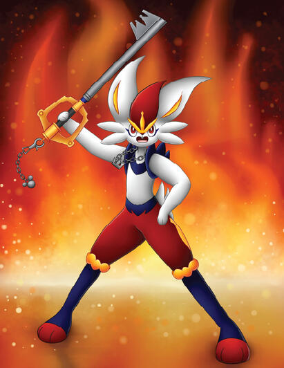 Cinderace with a Keyblade